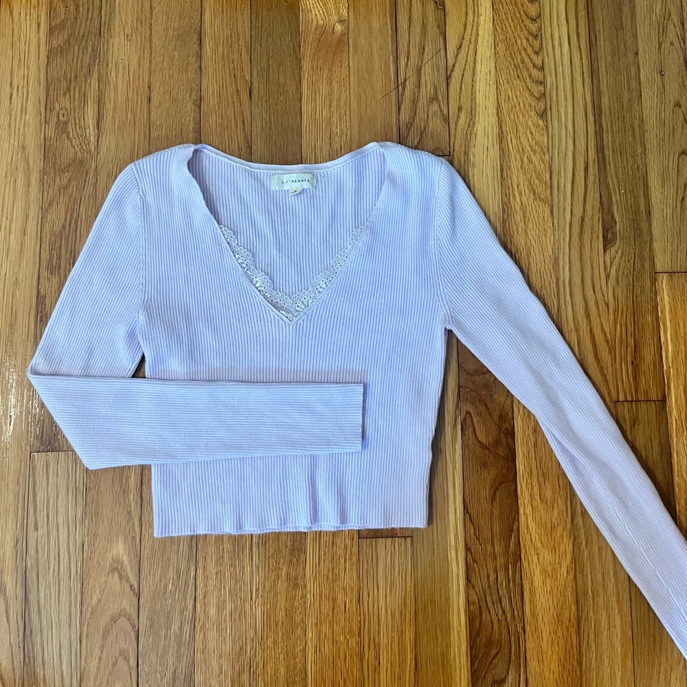 Pacsun Lilac Sweater Long-Sleeve Top w/ Lace Neckline